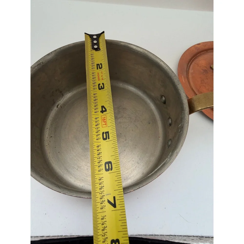 Vintage Copral Copper Saucepan with Lid Made in Portugal Brass Handle 7 inch